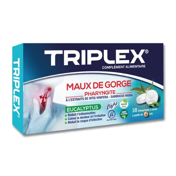 TRIPLEX maux de gorge Eucalyptus, 16 comprimés